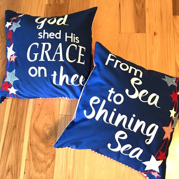 Patriotic Pillow Cover: Patchwork Stars, God Shed His Grace on Thee, 18x18 - Picture 5 of 7